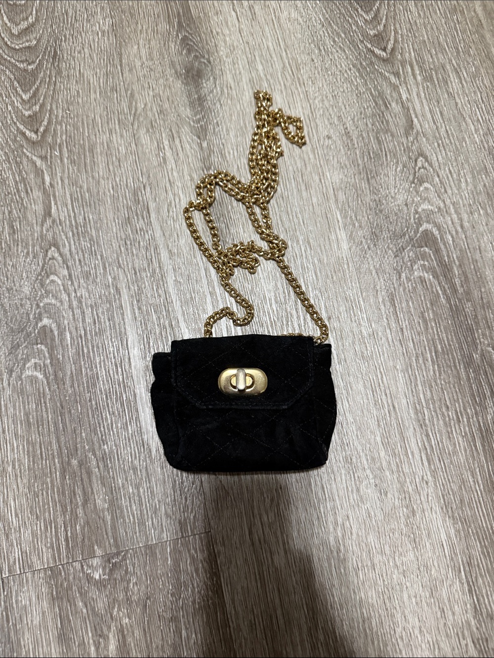Black Quilted Mini Crossbody with Gold Chain